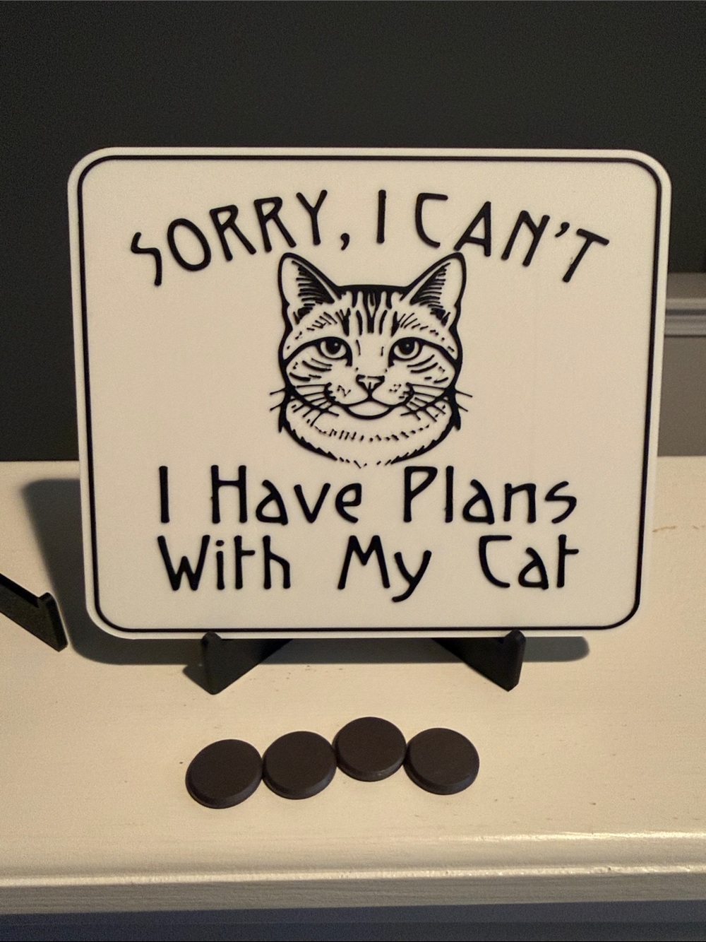Sorry, I Can't - I Have Plans With My Cat Sign (White/Black)